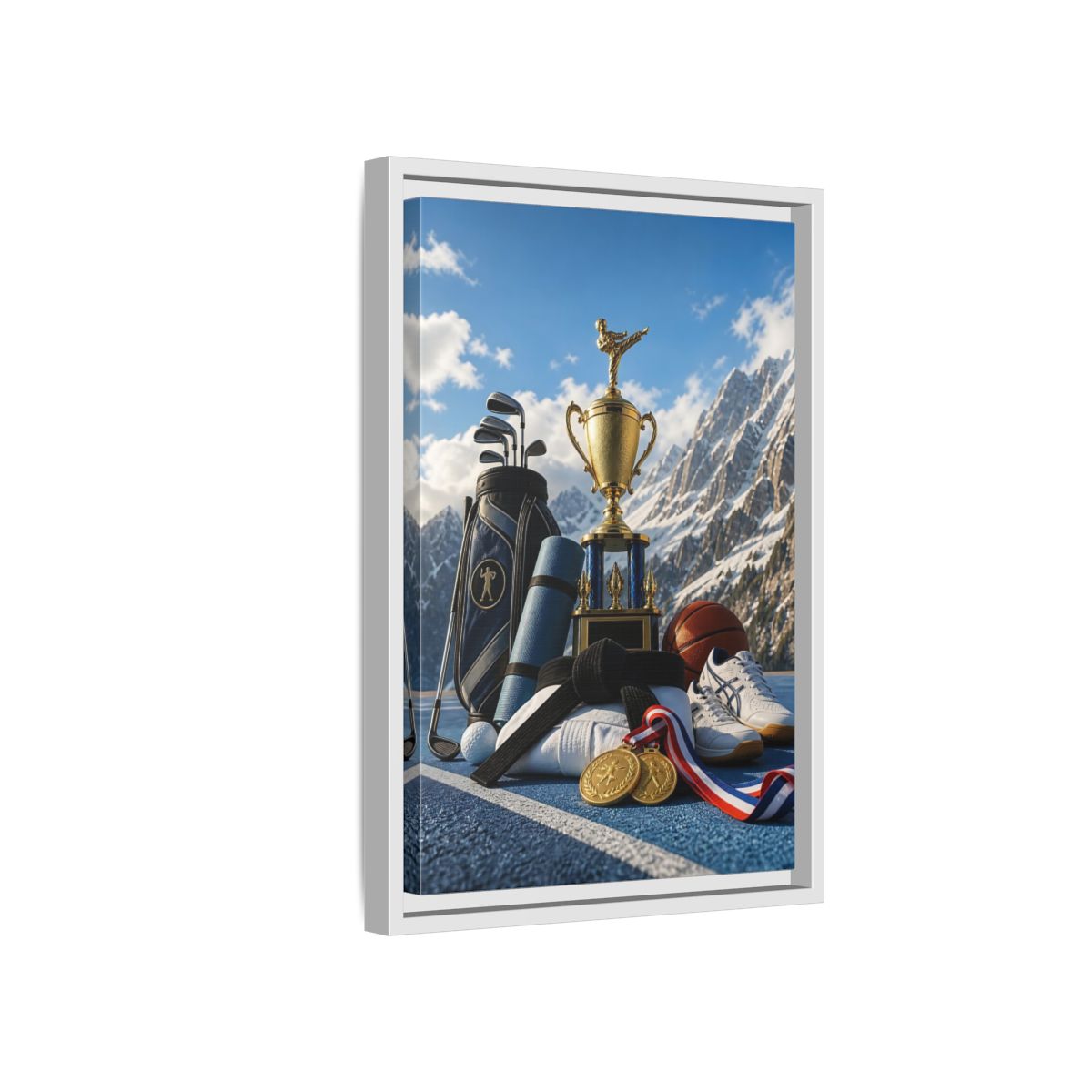 Side Mockup 4. Sports Sports Awards Sports Awards Gold shown as framed canvas print