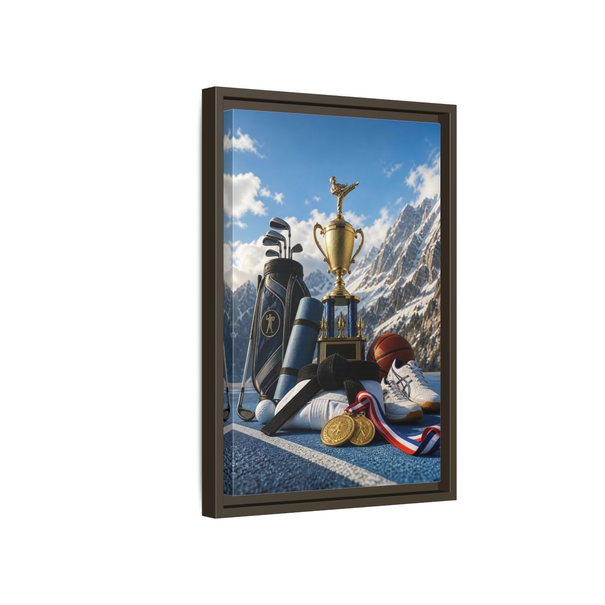 Side Mockup 5. Sports Sports Awards Sports Awards Gold shown as framed canvas print