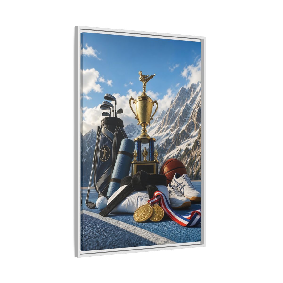 Side Mockup 9. Sports Sports Awards Sports Awards Gold shown as framed canvas print