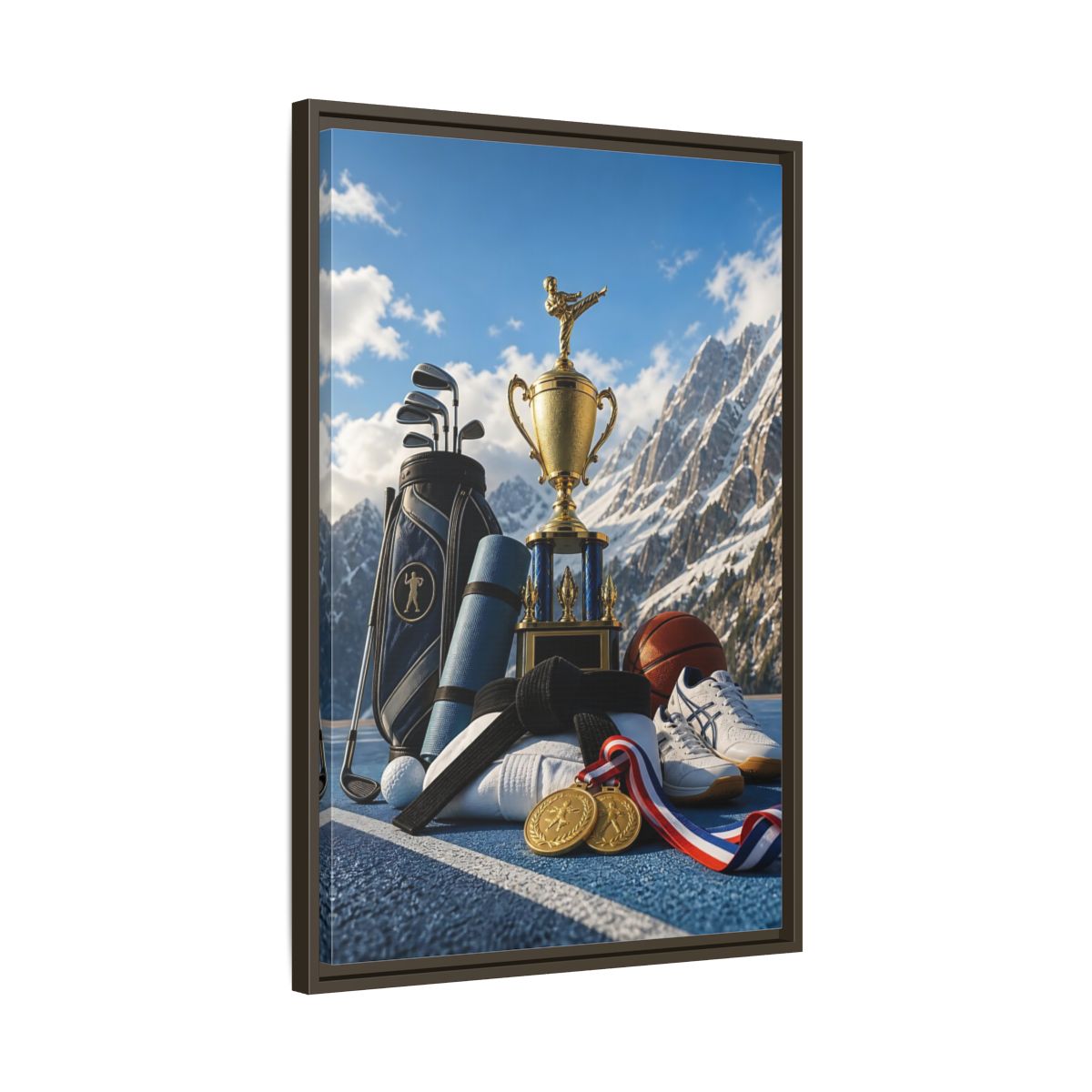 Side Mockup 11. Sports Sports Awards Sports Awards Gold shown as framed canvas print