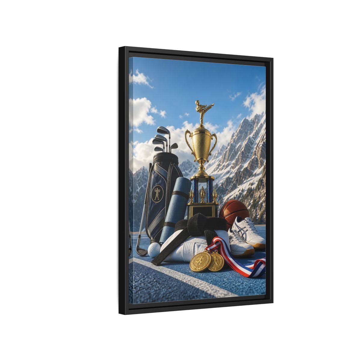 Side Mockup 3. Sports Sports Awards Sports Awards Gold shown as framed canvas print