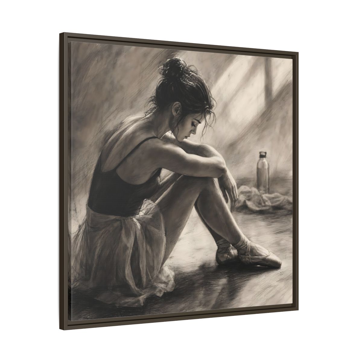 Main Mockup. Sports Ballerina Charcoal Ballerina shown as framed canvas print