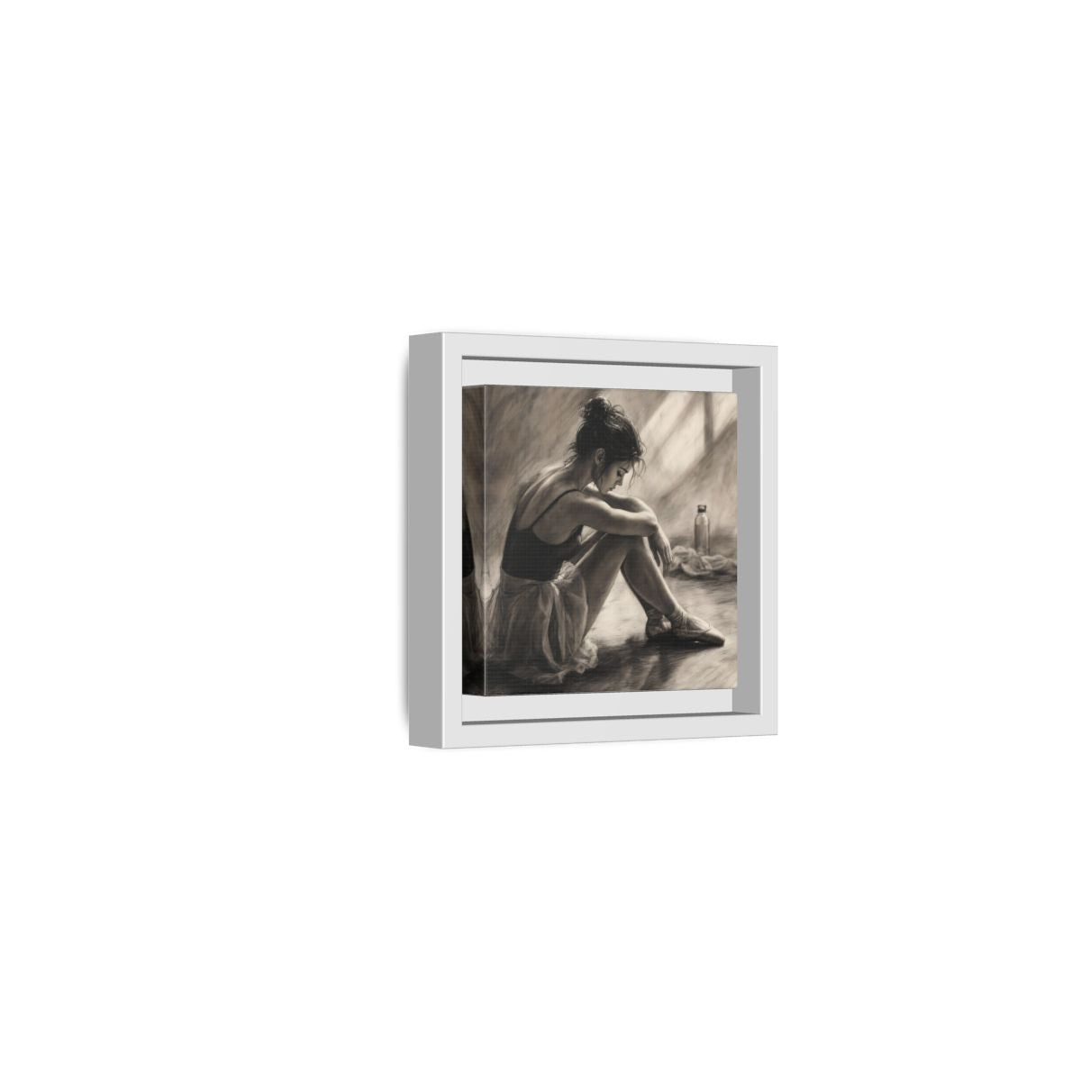 Side Mockup 22. Sports Ballerina Charcoal Ballerina shown as framed canvas print