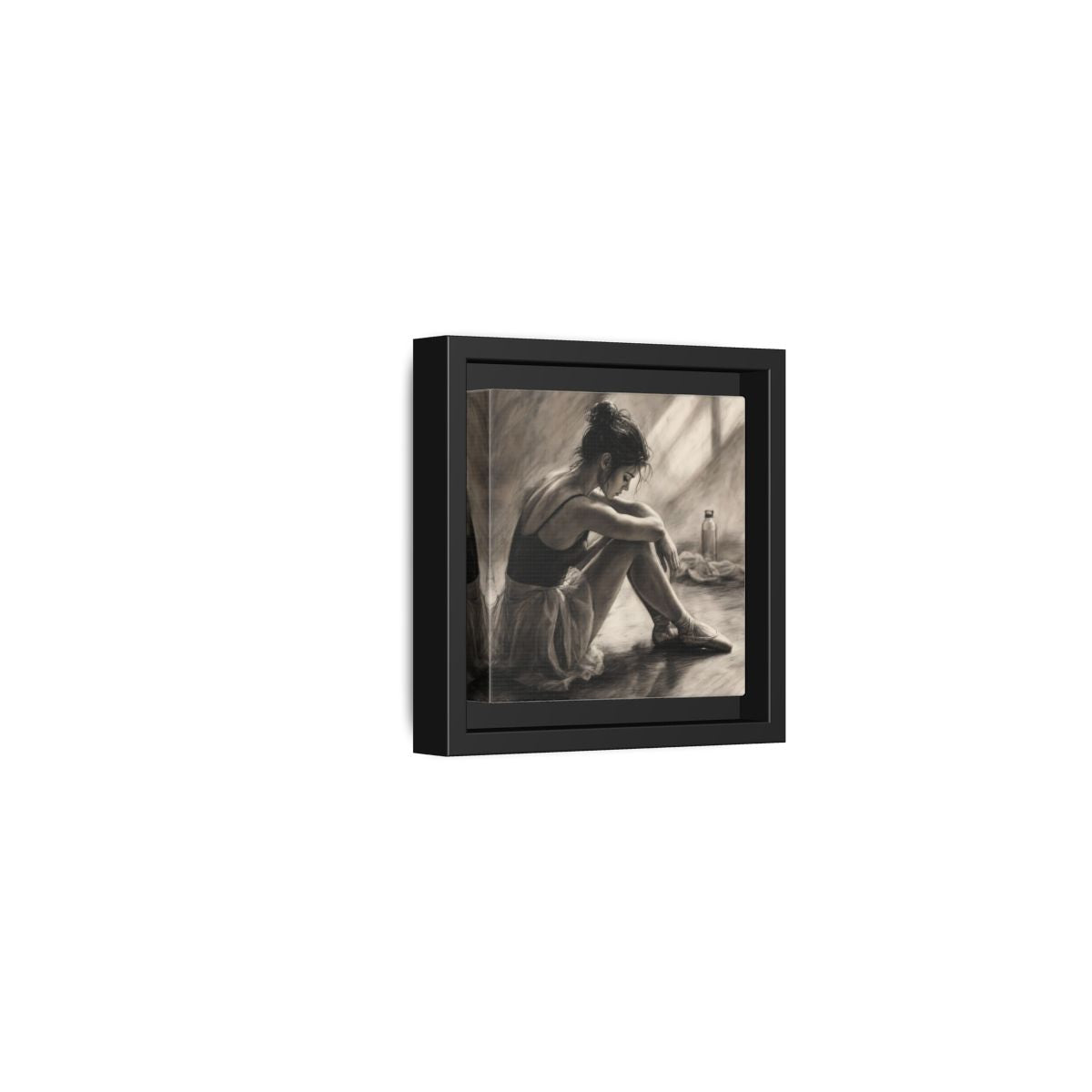 Side Mockup 24. Sports Ballerina Charcoal Ballerina shown as framed canvas print
