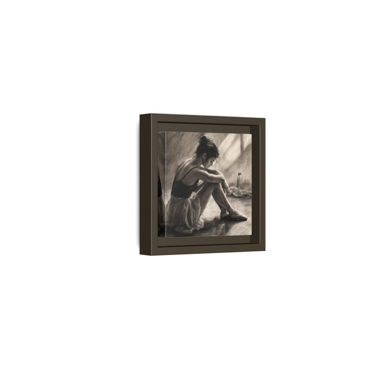 Side Mockup 23. Sports Ballerina Charcoal Ballerina shown as framed canvas print