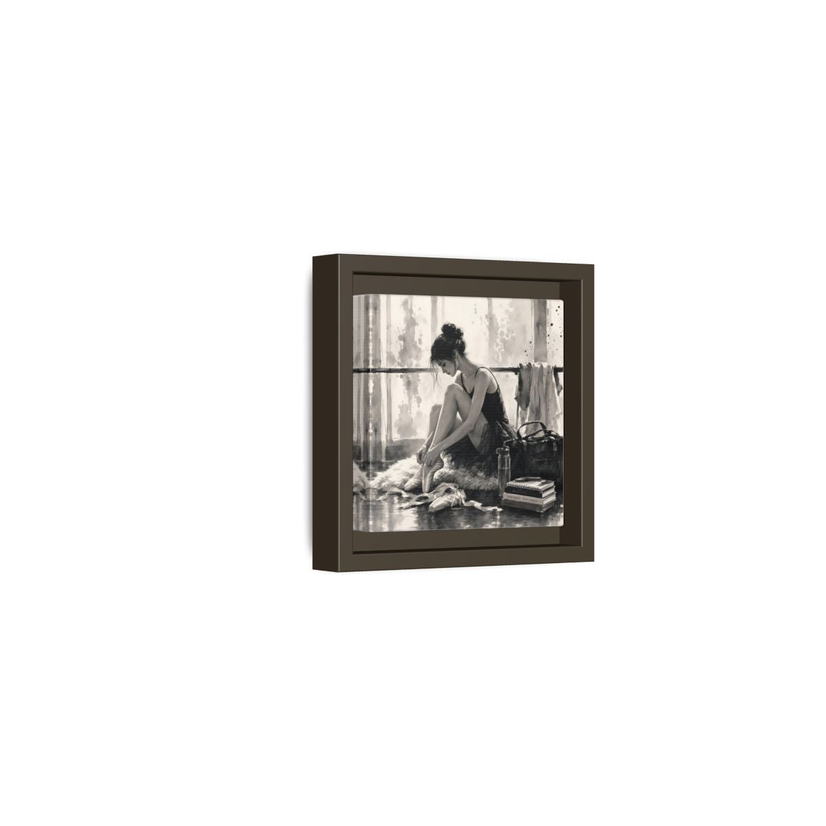 Side Mockup 23. Sports Ballerina Monochrome Ballerina shown as framed canvas print
