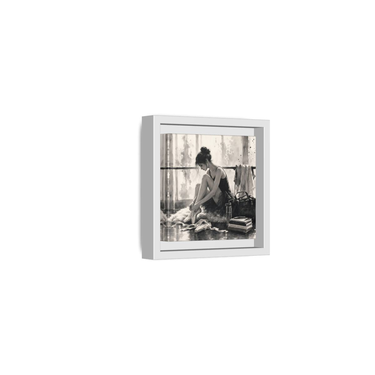 Side Mockup 22. Sports Ballerina Monochrome Ballerina shown as framed canvas print