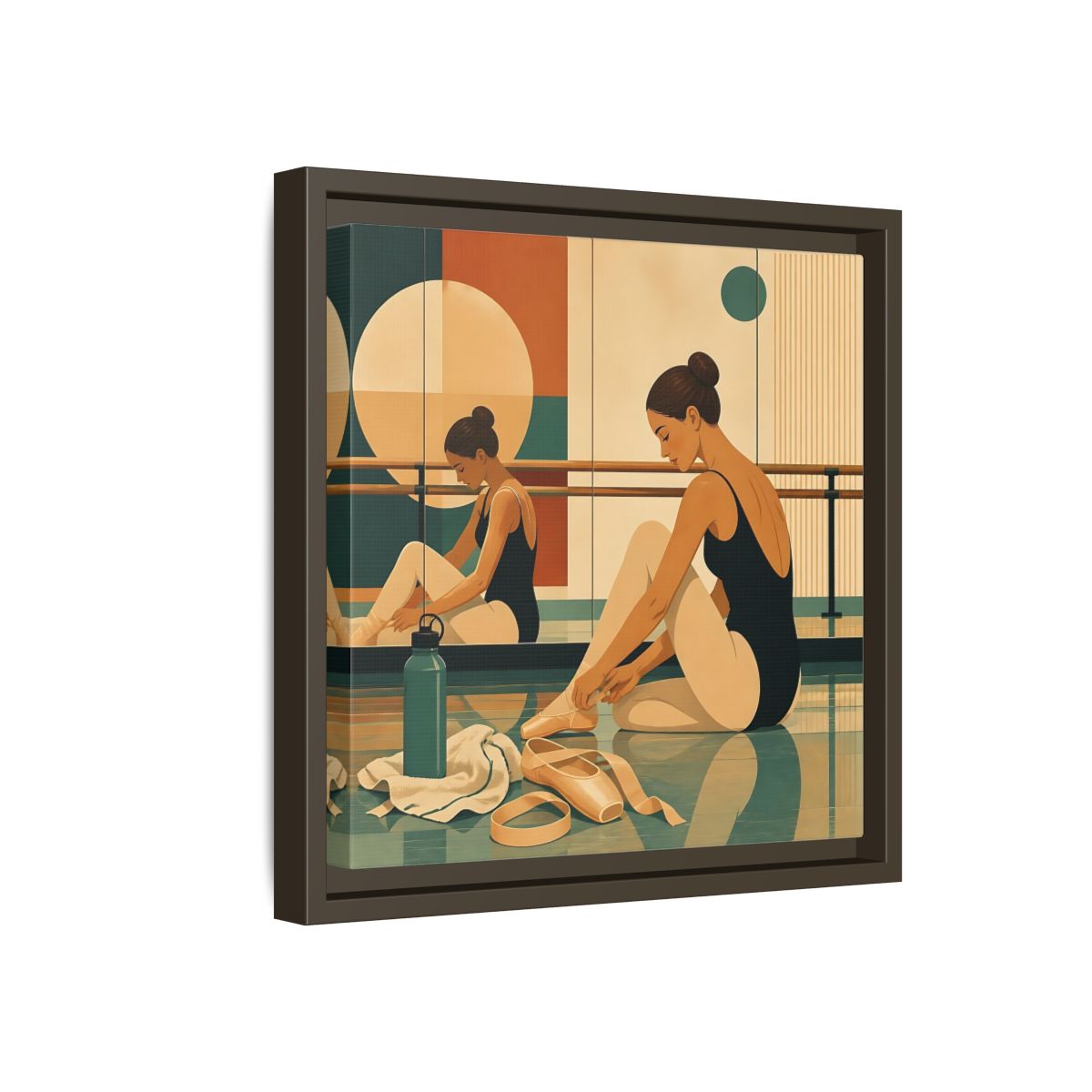 Side Mockup 17. Sports Ballerina Orange Teal Ballerina shown as framed canvas print