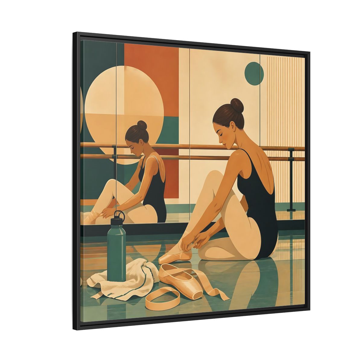 Side Mockup 6. Sports Ballerina Orange Teal Ballerina shown as framed canvas print