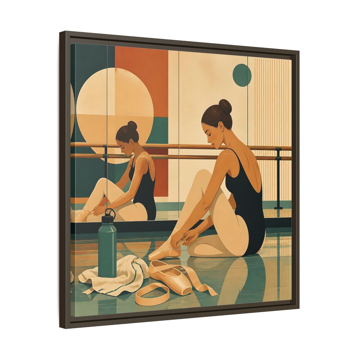 Side Mockup 27. Sports Ballerina Orange Teal Ballerina shown as framed canvas print