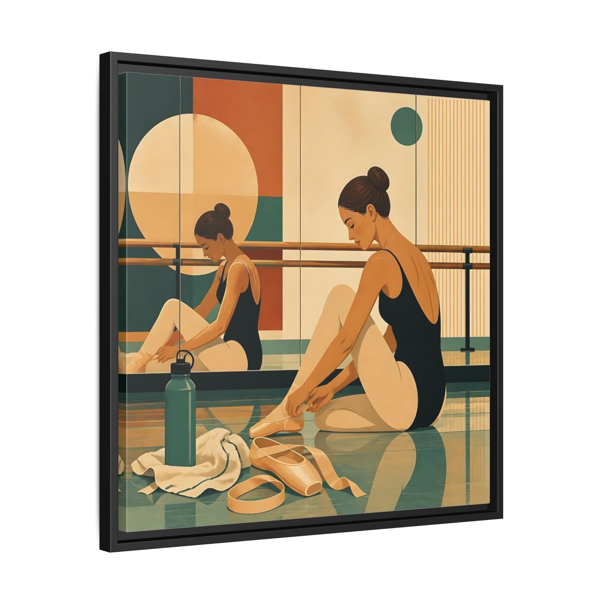 Side Mockup 31. Sports Ballerina Orange Teal Ballerina shown as framed canvas print