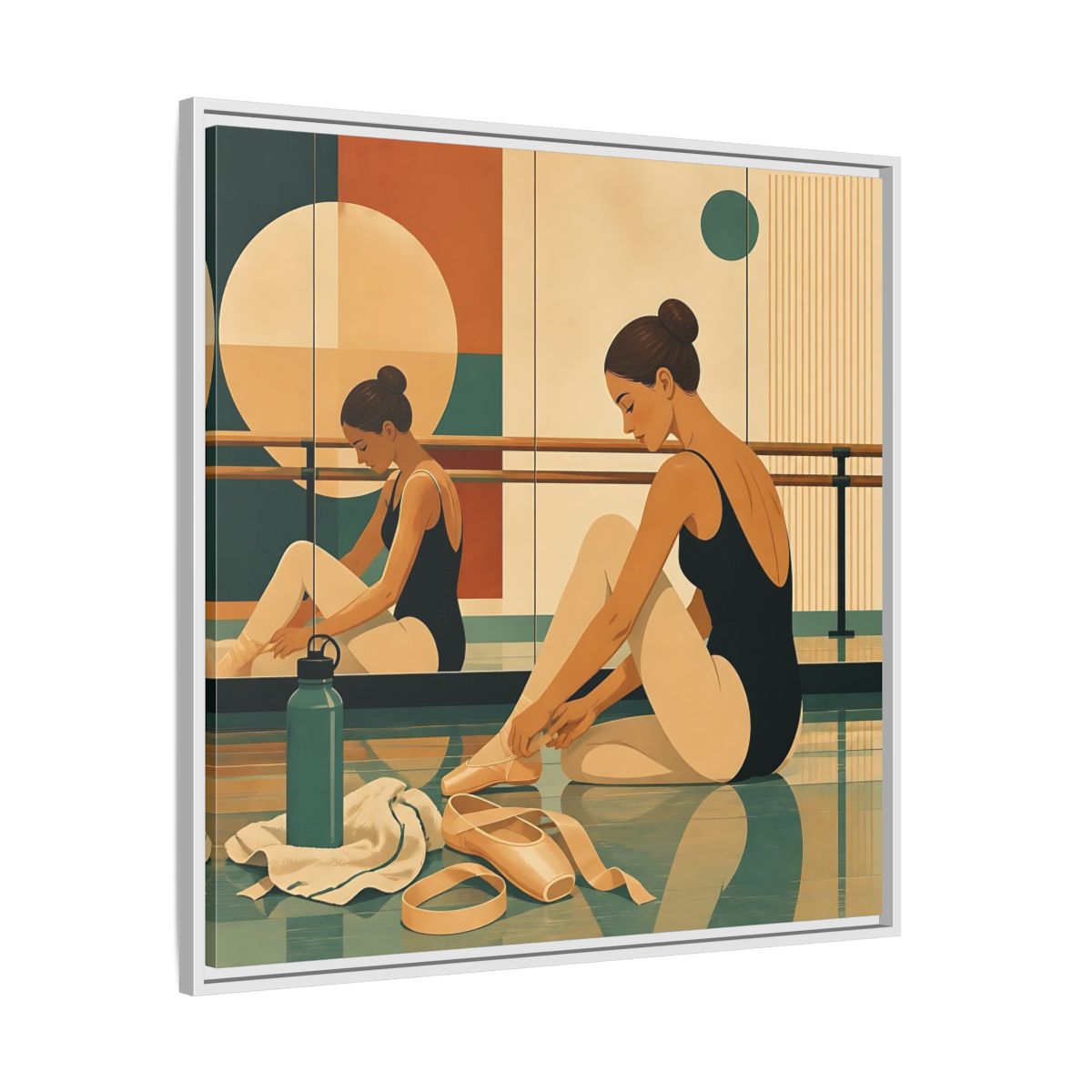 Side Mockup 25. Sports Ballerina Orange Teal Ballerina shown as framed canvas print