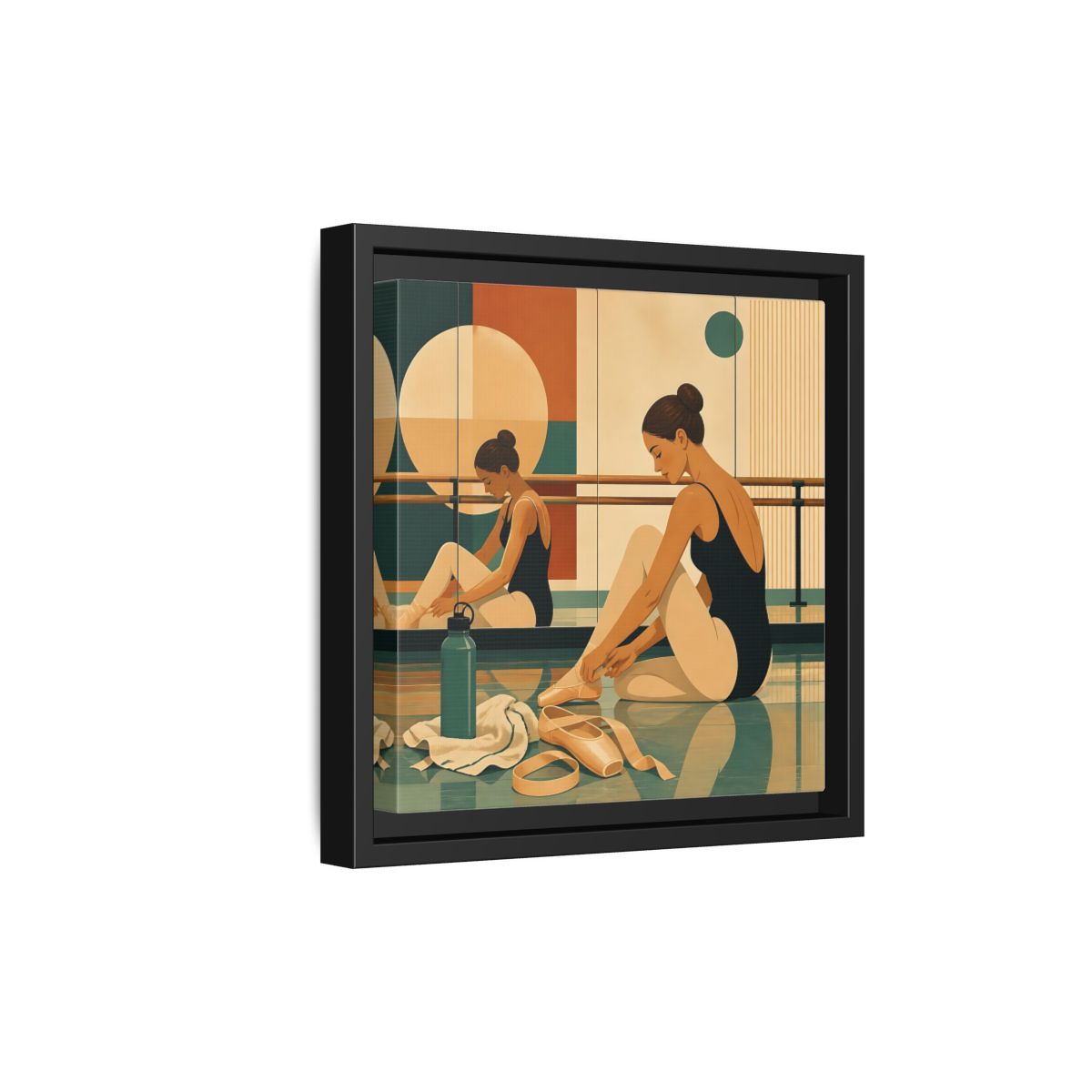 Side Mockup 21. Sports Ballerina Orange Teal Ballerina shown as framed canvas print