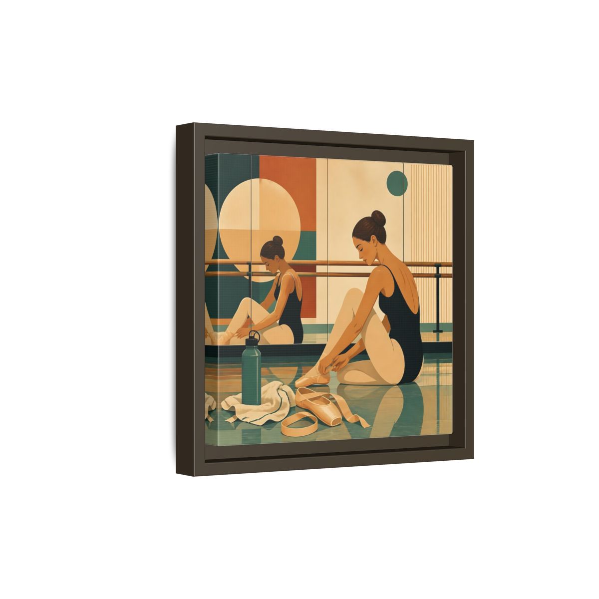 Side Mockup 20. Sports Ballerina Orange Teal Ballerina shown as framed canvas print
