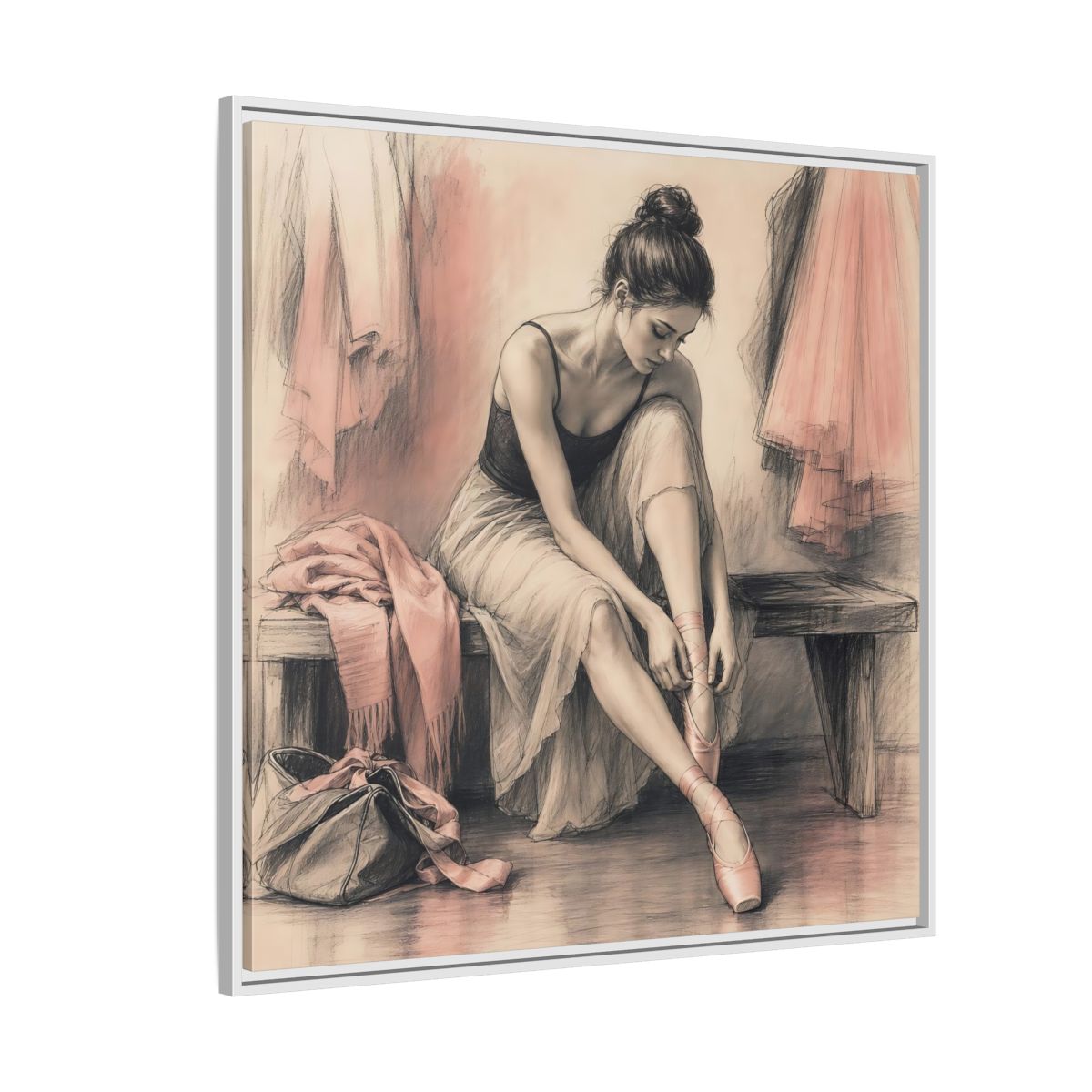 Side Mockup 4. Sports Ballerina Pink And Brown shown as framed canvas print