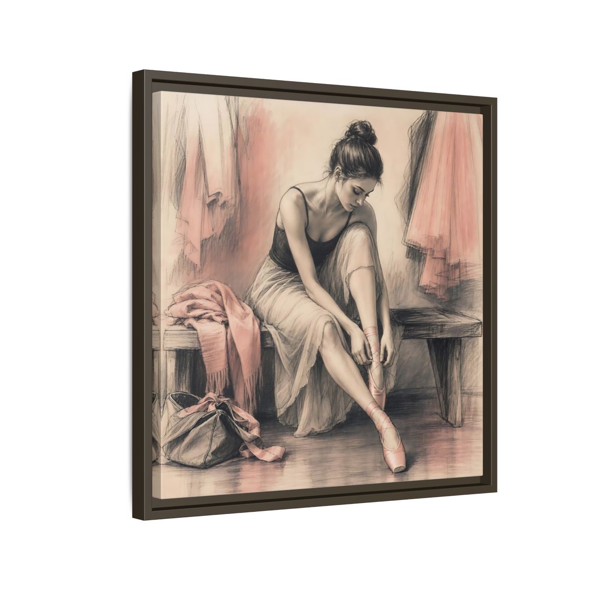 Side Mockup 11. Sports Ballerina Pink And Brown shown as framed canvas print