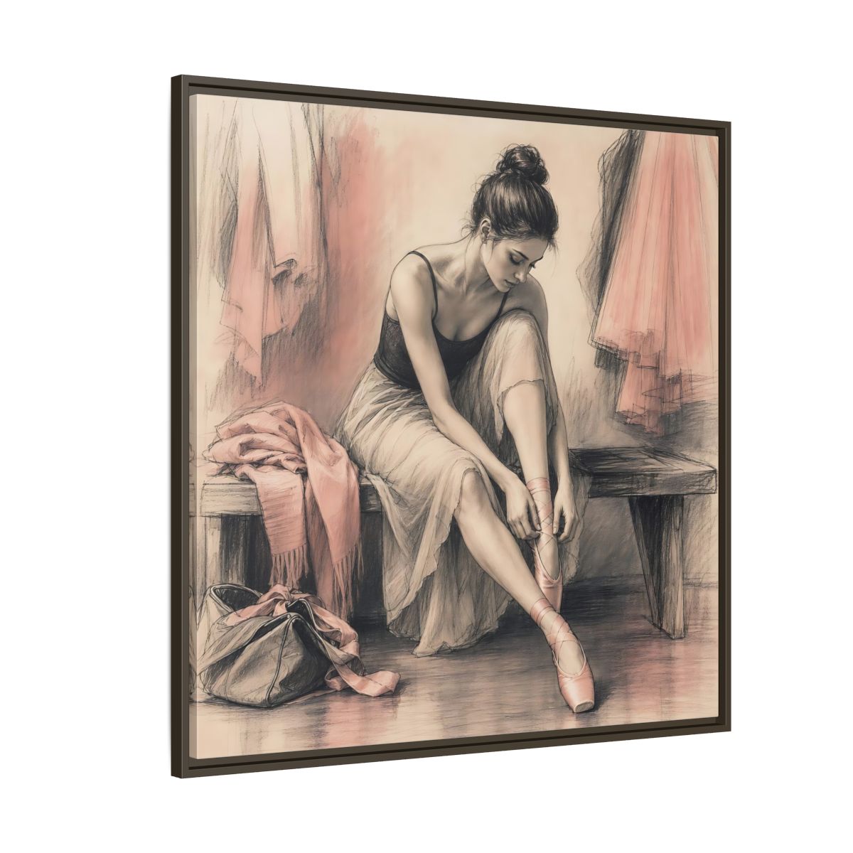 Side Mockup 5. Sports Ballerina Pink And Brown shown as framed canvas print