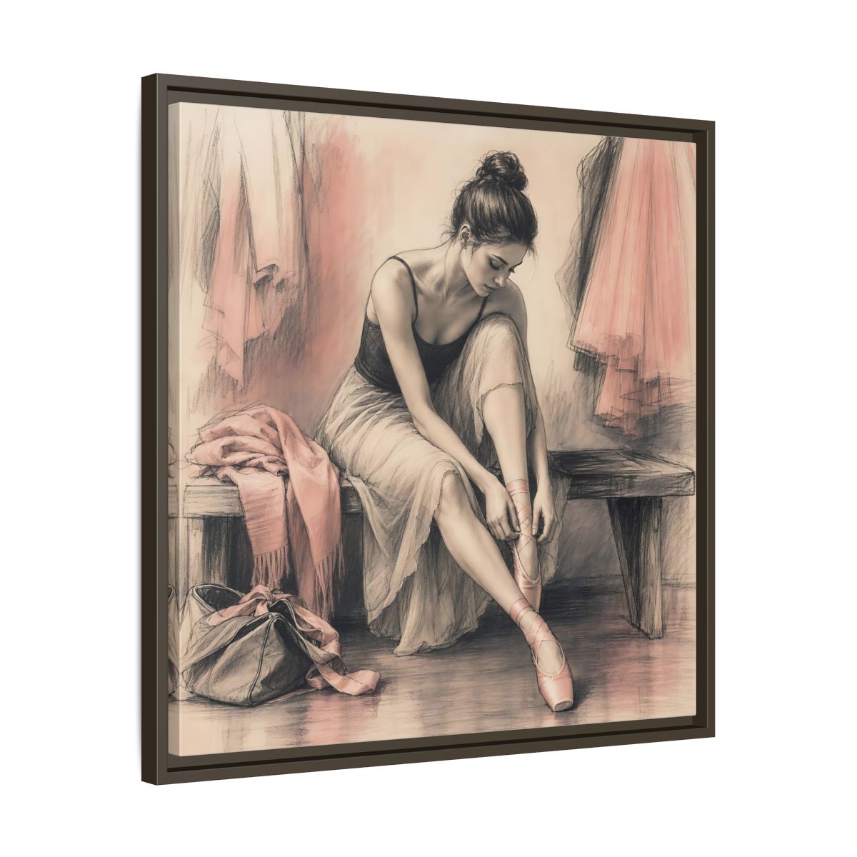 Side Mockup 27. Sports Ballerina Pink And Brown shown as framed canvas print