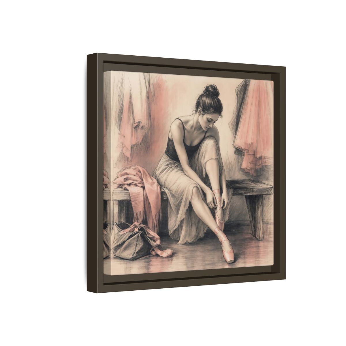 Side Mockup 17. Sports Ballerina Pink And Brown shown as framed canvas print