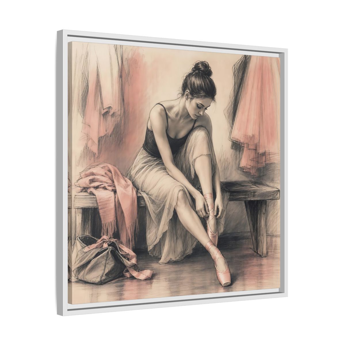 Side Mockup 26. Sports Ballerina Pink And Brown shown as framed canvas print