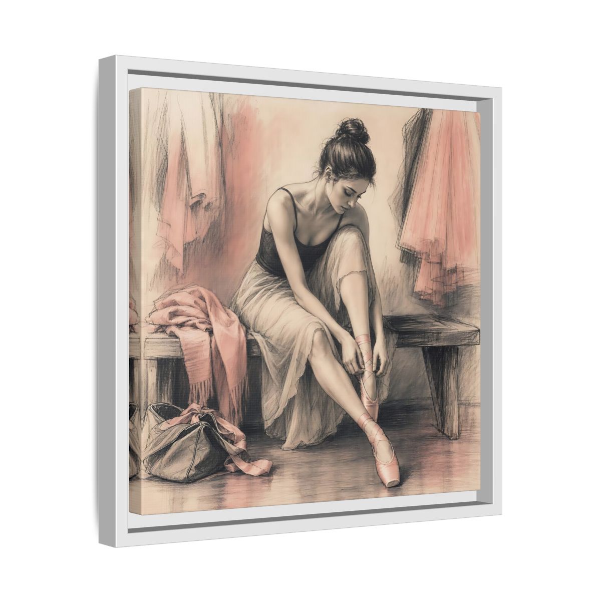 Side Mockup 28. Sports Ballerina Pink And Brown shown as framed canvas print