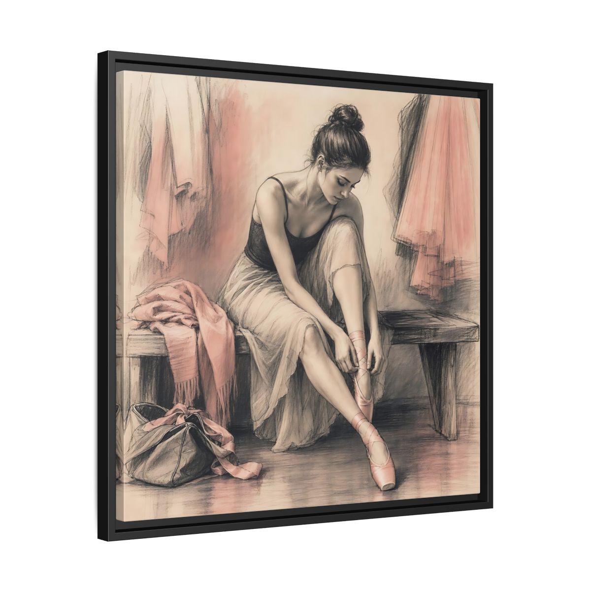 Side Mockup 31. Sports Ballerina Pink And Brown shown as framed canvas print
