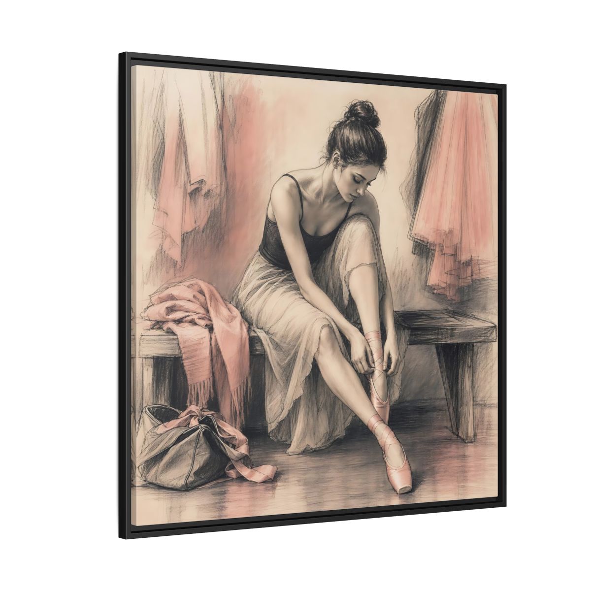 Side Mockup 6. Sports Ballerina Pink And Brown shown as framed canvas print