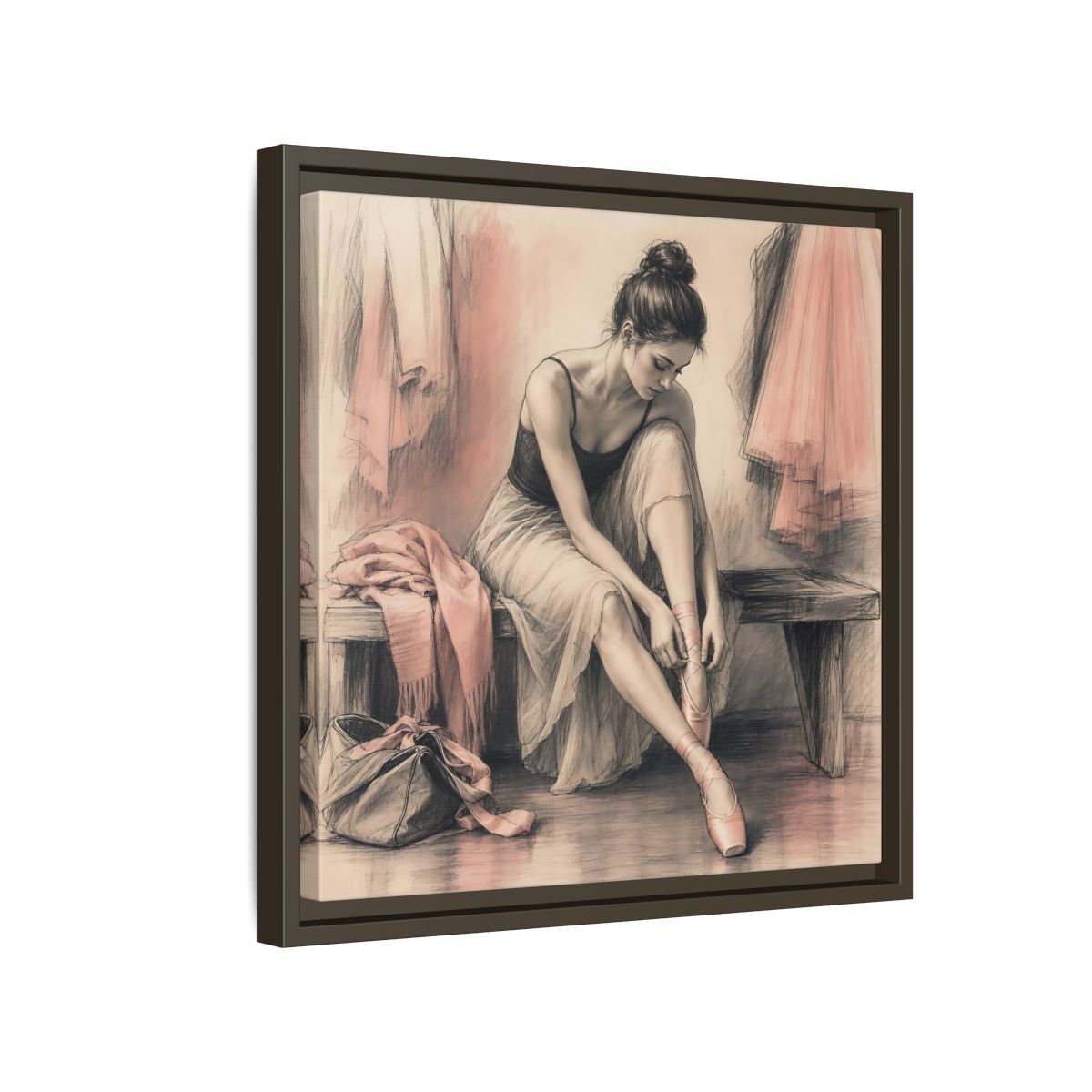 Side Mockup 14. Sports Ballerina Pink And Brown shown as framed canvas print