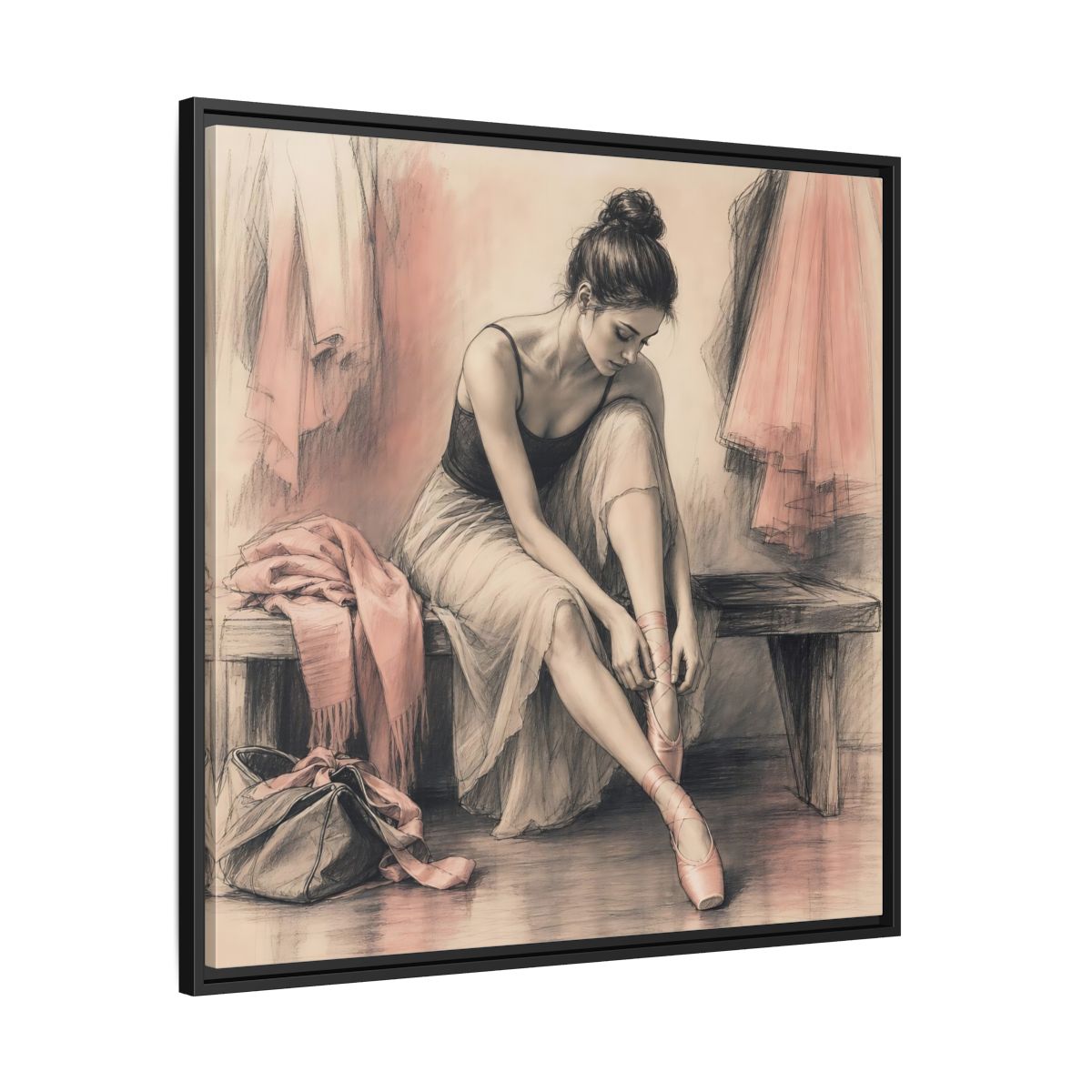 Side Mockup 30. Sports Ballerina Pink And Brown shown as framed canvas print