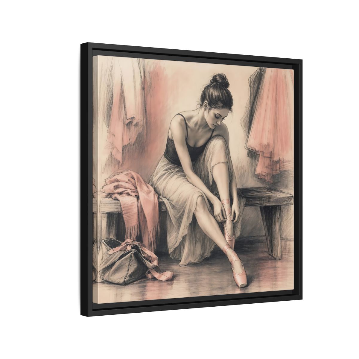 Side Mockup 12. Sports Ballerina Pink And Brown shown as framed canvas print