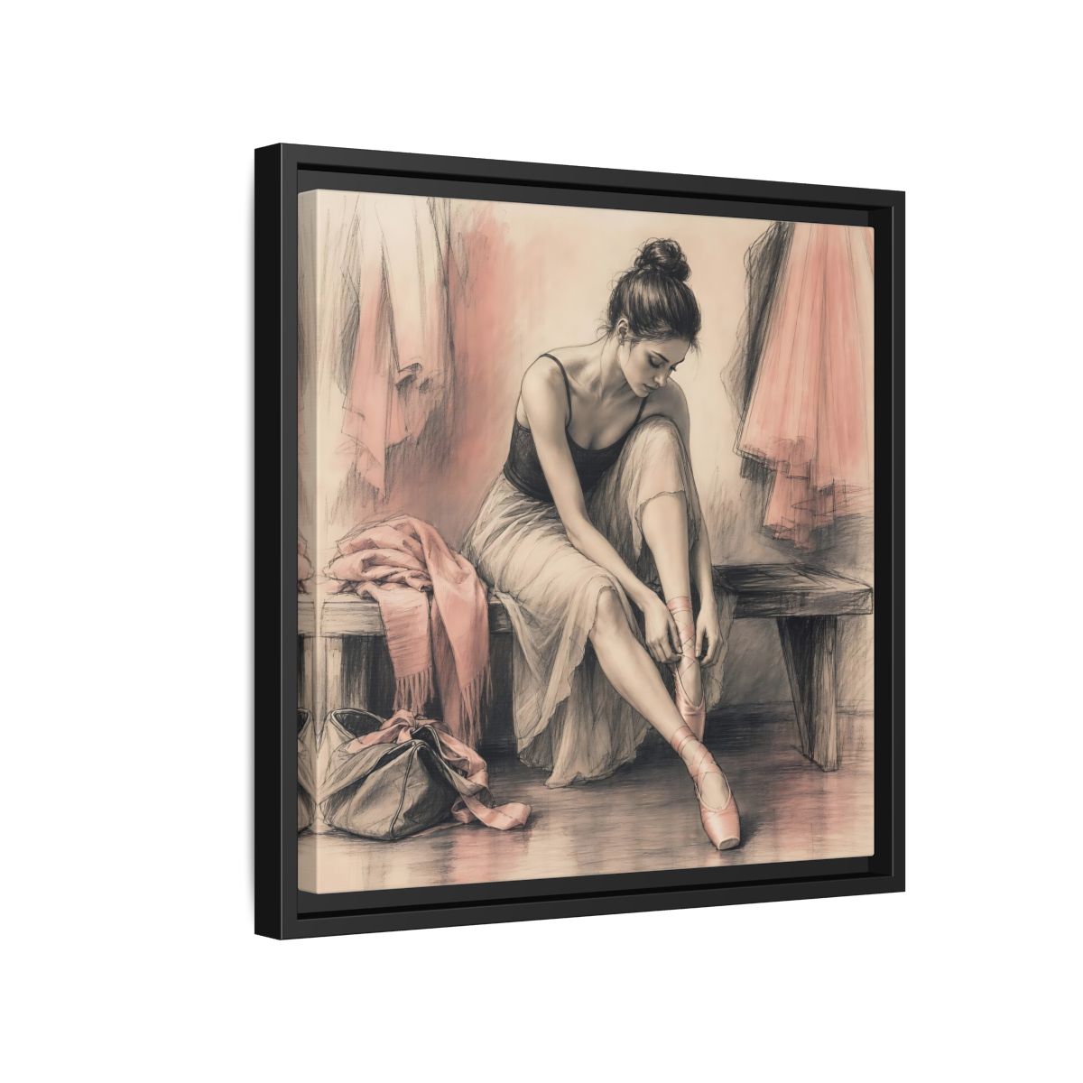 Side Mockup 15. Sports Ballerina Pink And Brown shown as framed canvas print