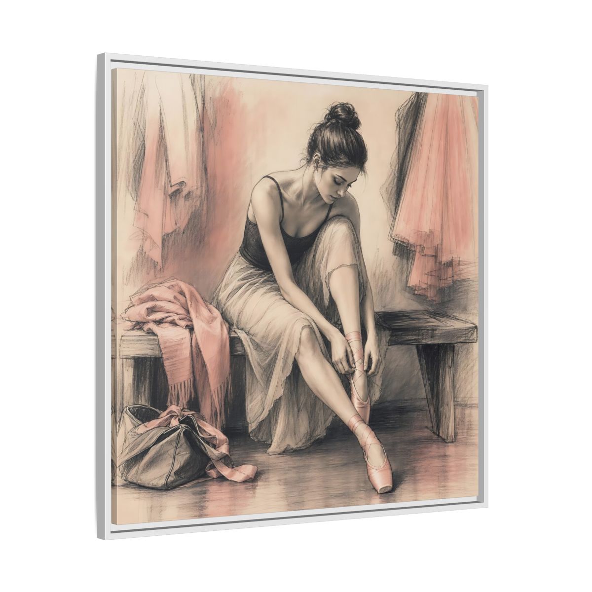 Side Mockup 25. Sports Ballerina Pink And Brown shown as framed canvas print
