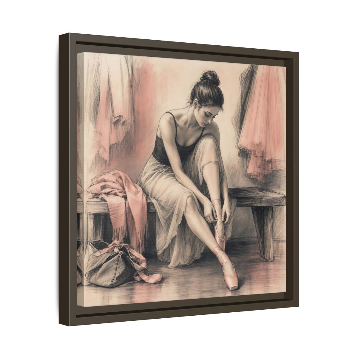 Side Mockup 29. Sports Ballerina Pink And Brown shown as framed canvas print