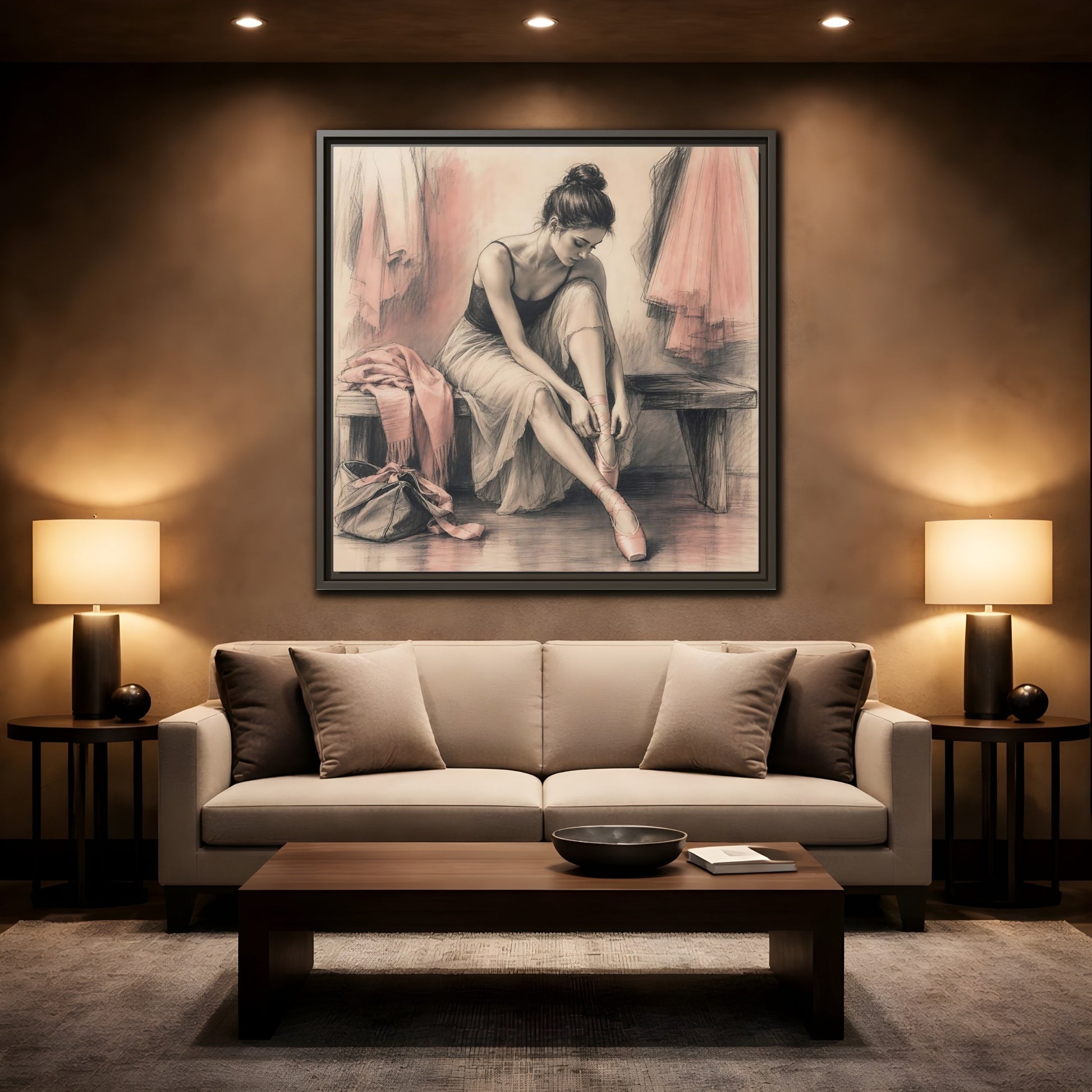 Mockup 2. Sports Ballerina Pink And Brown shown as framed canvas print