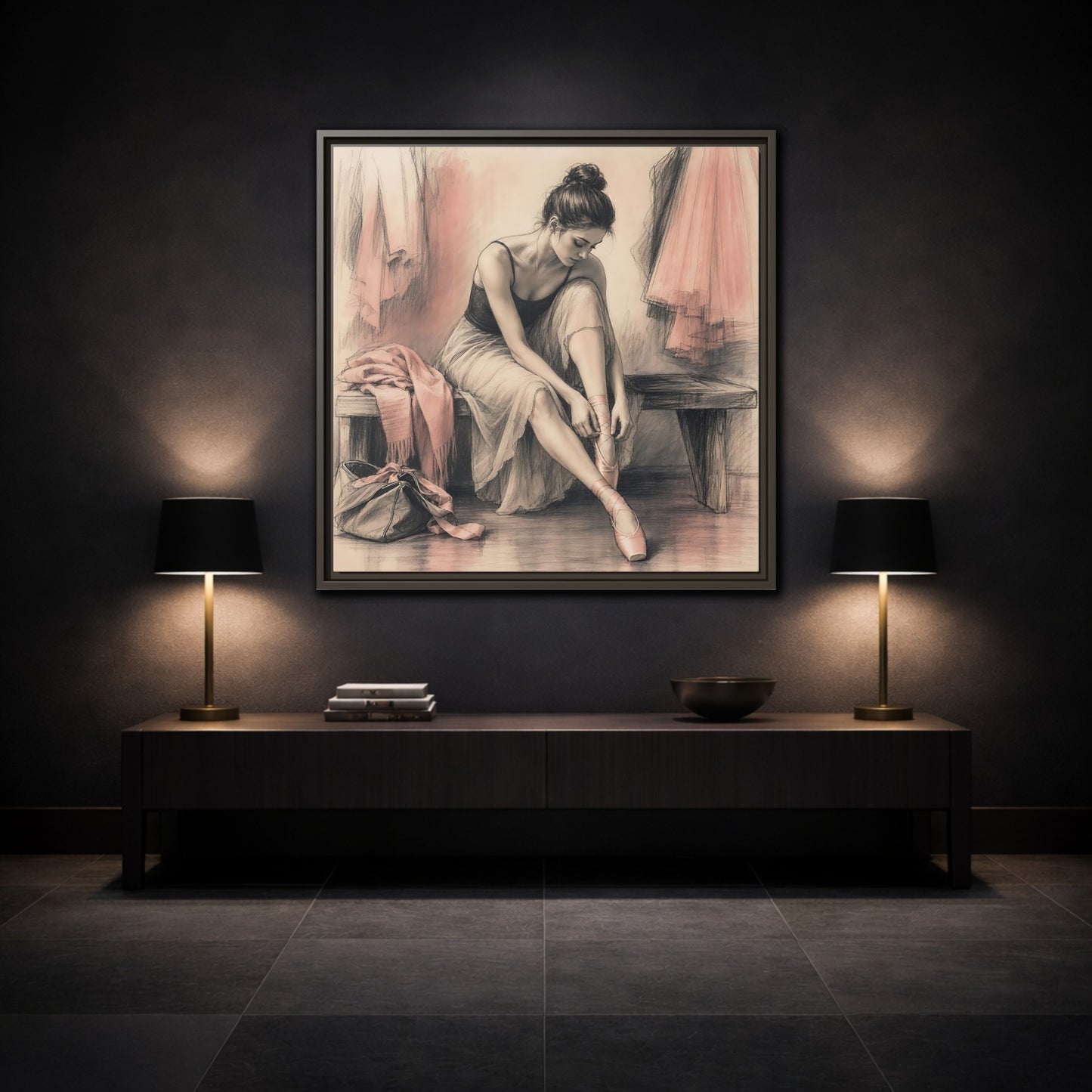 Mockup 3. Sports Ballerina Pink And Brown shown as framed canvas print