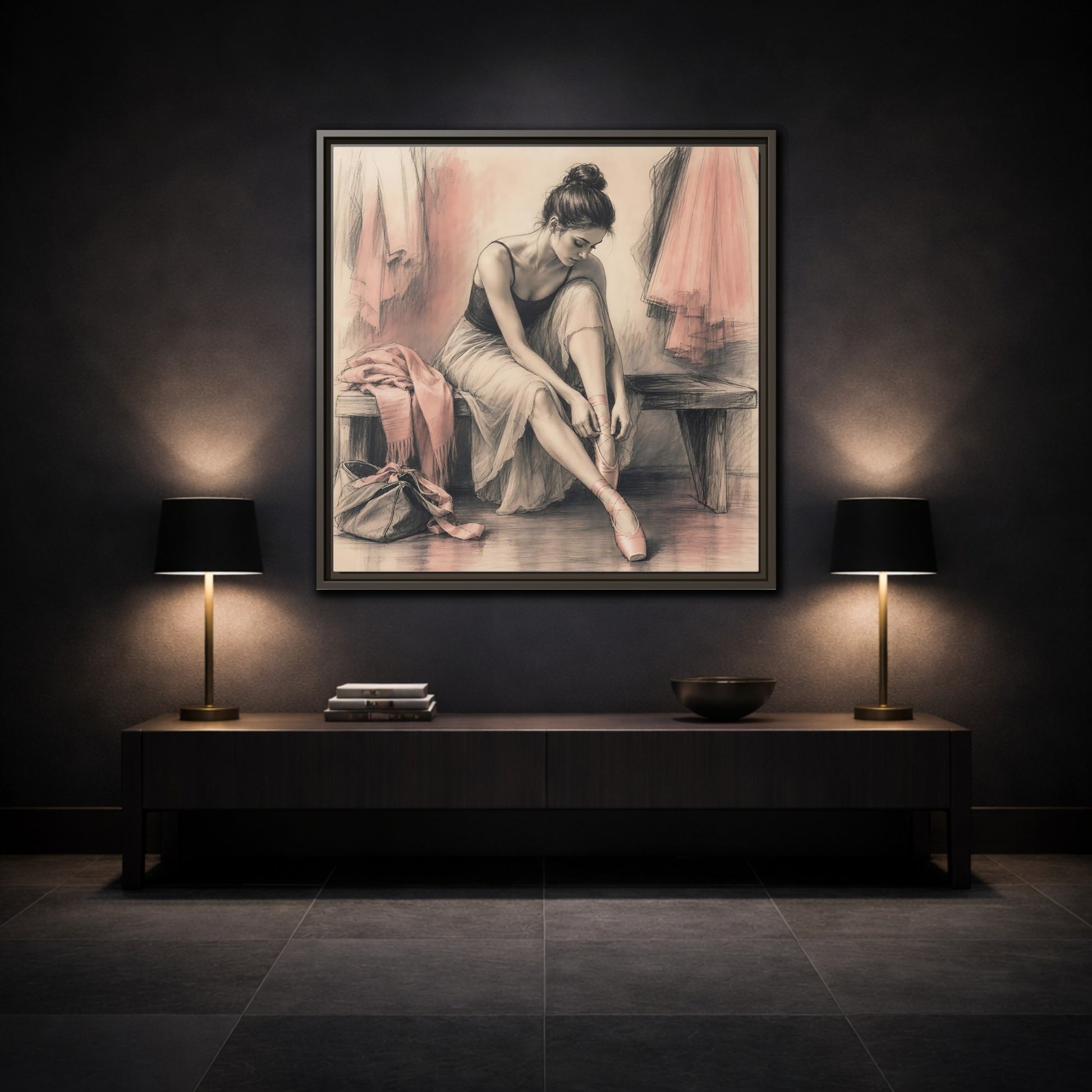 Mockup 3. Sports Ballerina Pink And Brown shown as framed canvas print