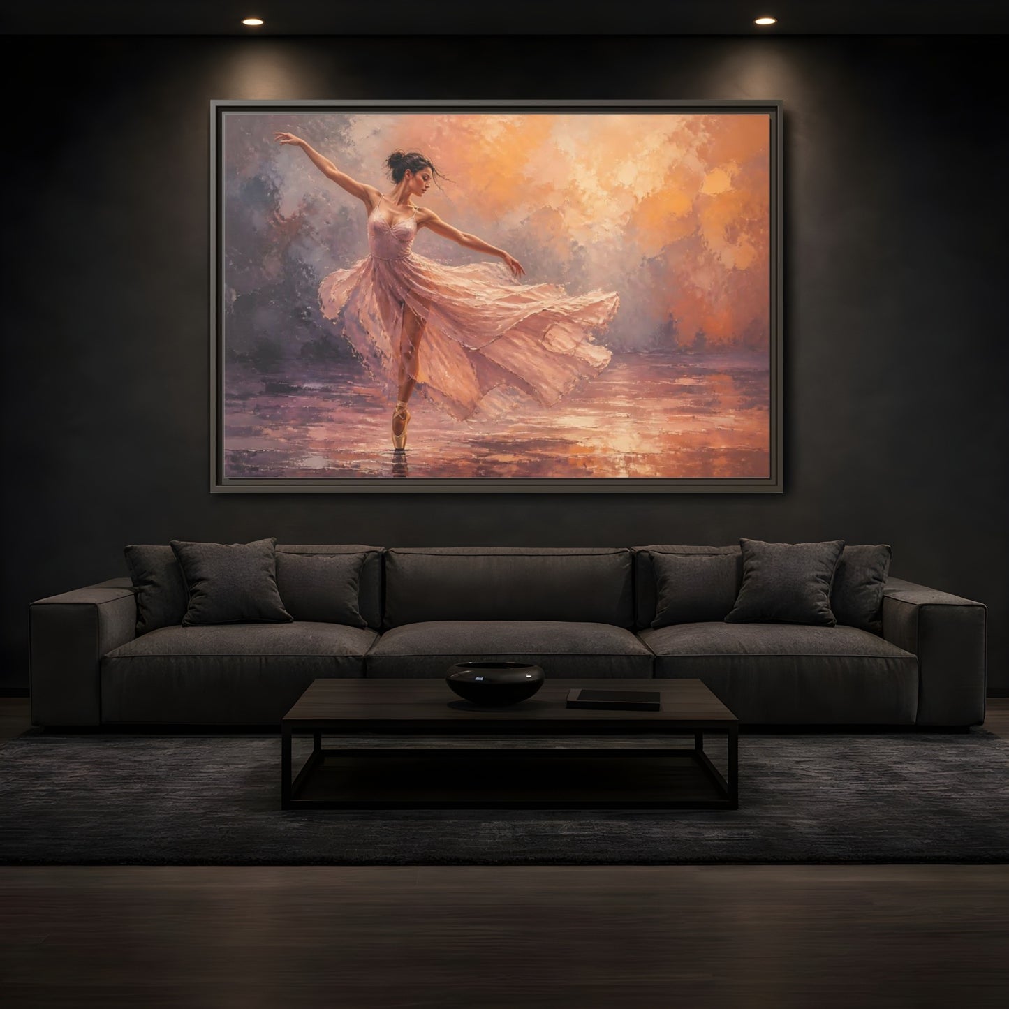 Mockup 3. Sports Ballerina Pink Orange Ballerina shown as framed canvas print