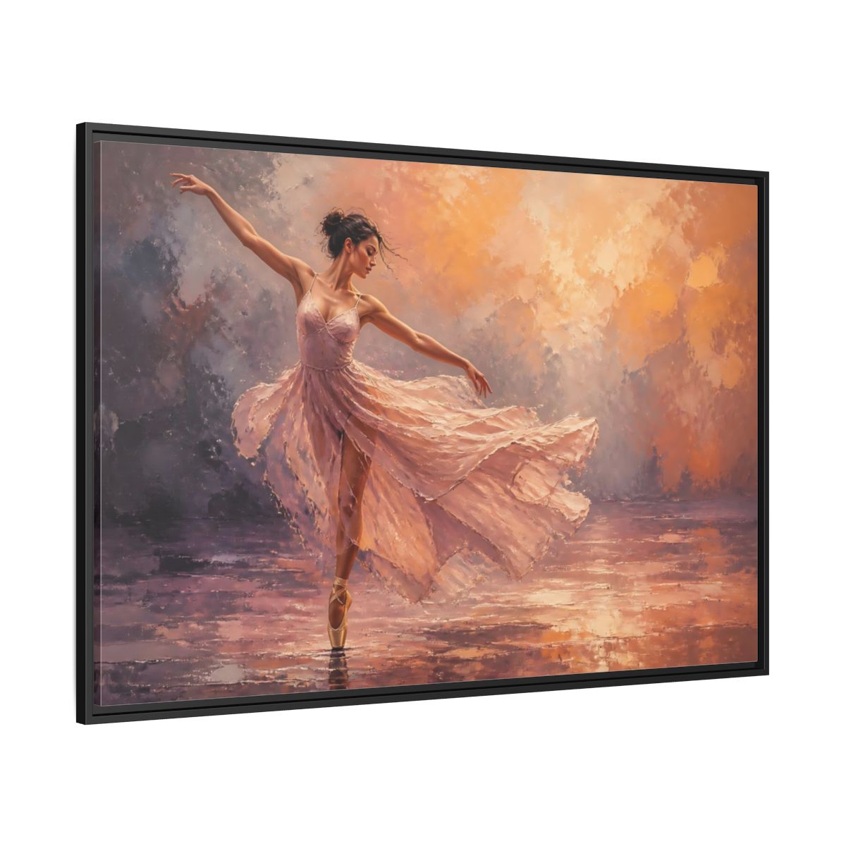 Side Mockup 12. Sports Ballerina Pink Orange Ballerina shown as framed canvas print