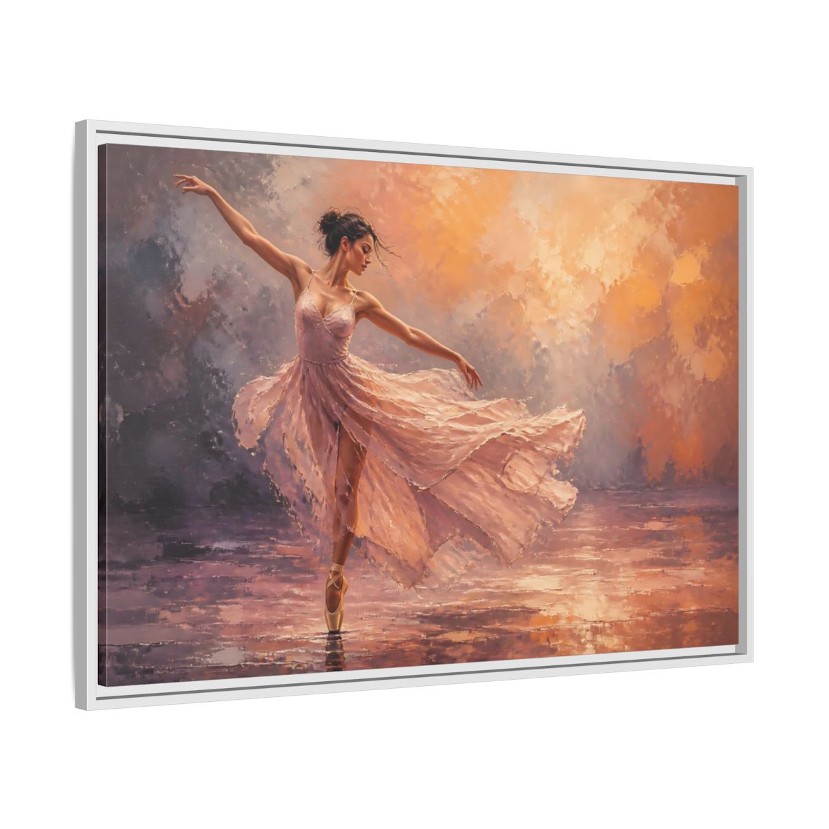 Side Mockup 9. Sports Ballerina Pink Orange Ballerina shown as framed canvas print