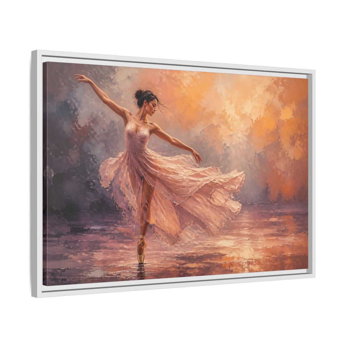 Side Mockup 10. Sports Ballerina Pink Orange Ballerina shown as framed canvas print