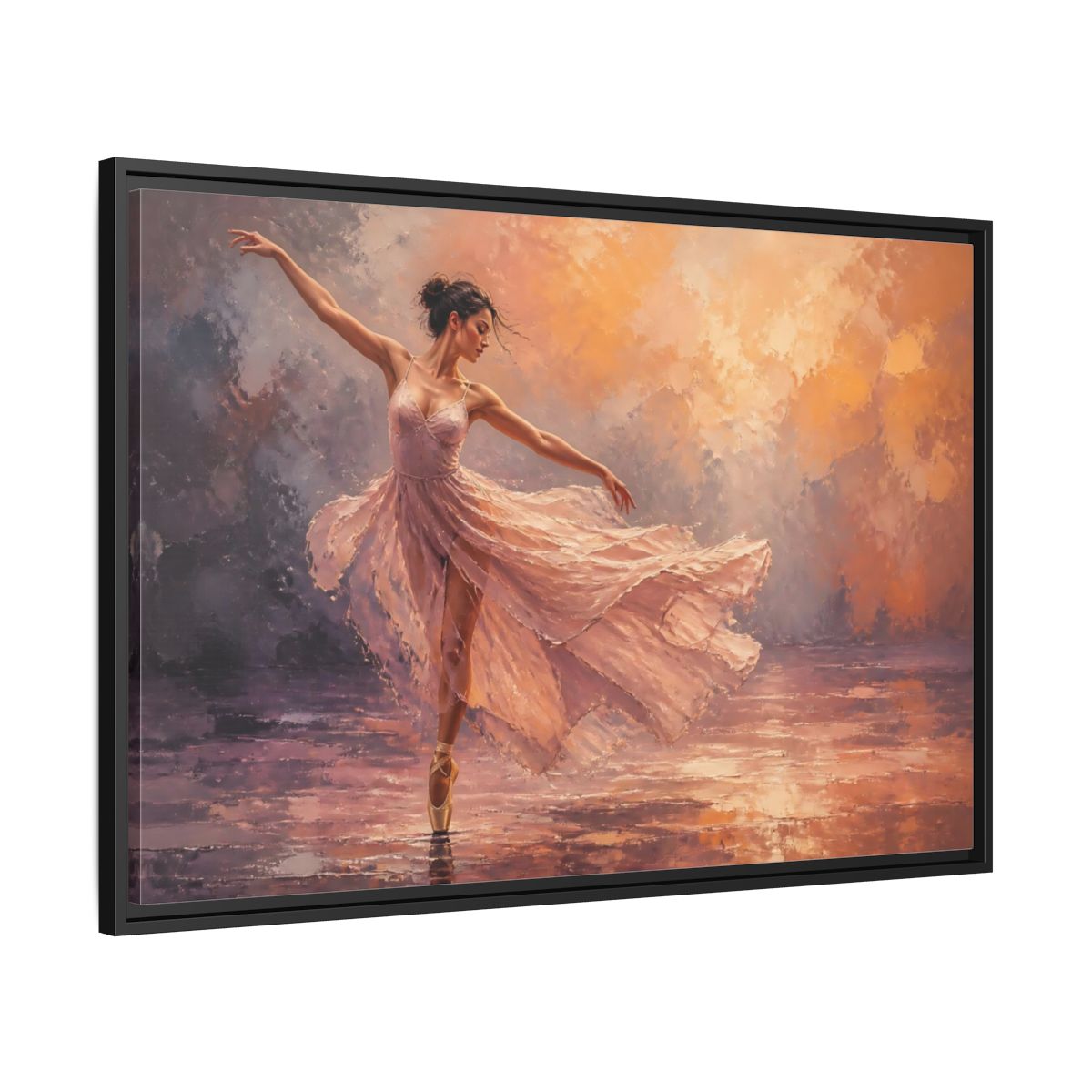 Side Mockup 13. Sports Ballerina Pink Orange Ballerina shown as framed canvas print