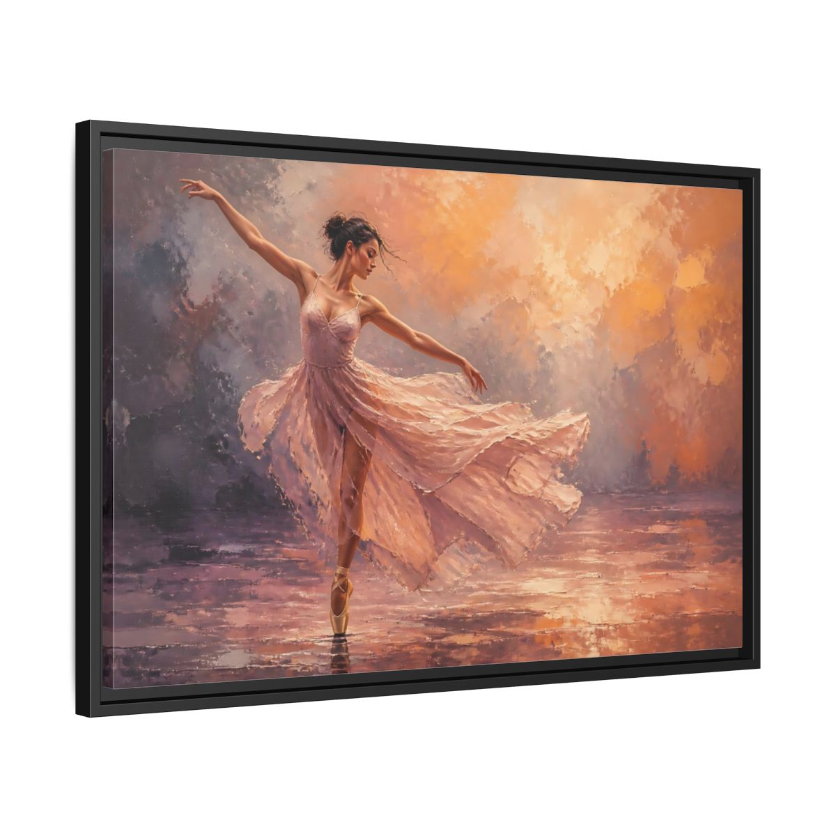 Side Mockup 14. Sports Ballerina Pink Orange Ballerina shown as framed canvas print