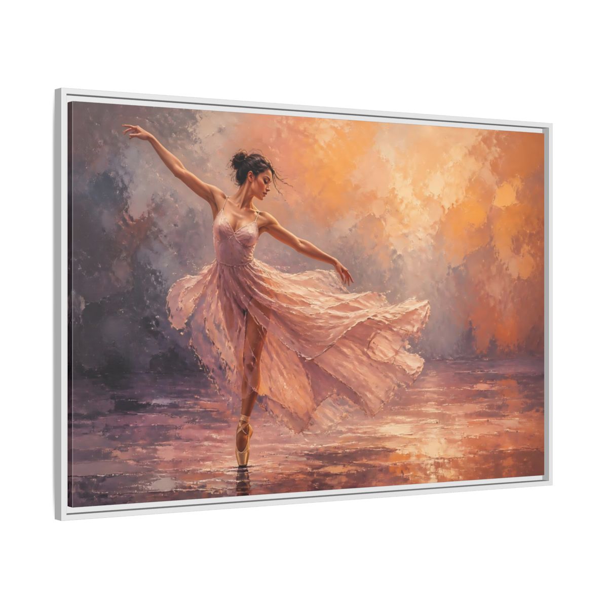 Side Mockup 7. Sports Ballerina Pink Orange Ballerina shown as framed canvas print