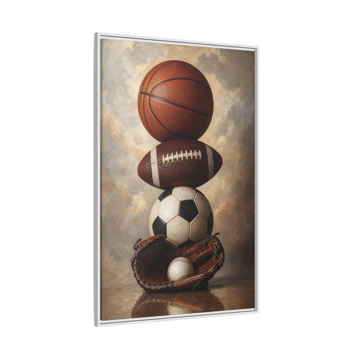 Side Mockup 7. Sports Sports Balls Brown Sports Balls shown as framed canvas print