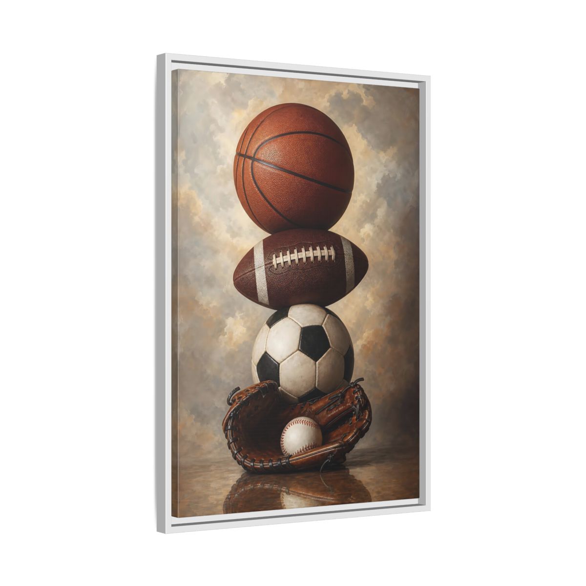 Side Mockup 10. Sports Sports Balls Brown Sports Balls shown as framed canvas print