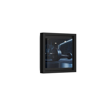 Side Mockup 24. Sports Barbell Dark Gym shown as framed canvas print