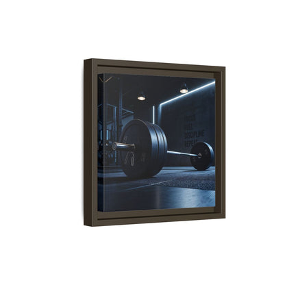 Side Mockup 20. Sports Barbell Dark Gym shown as framed canvas print