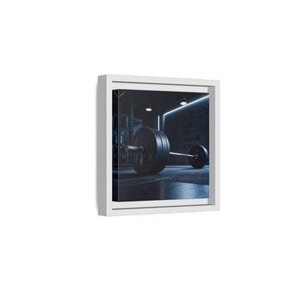 Side Mockup 1. Sports Barbell Dark Gym shown as framed canvas print