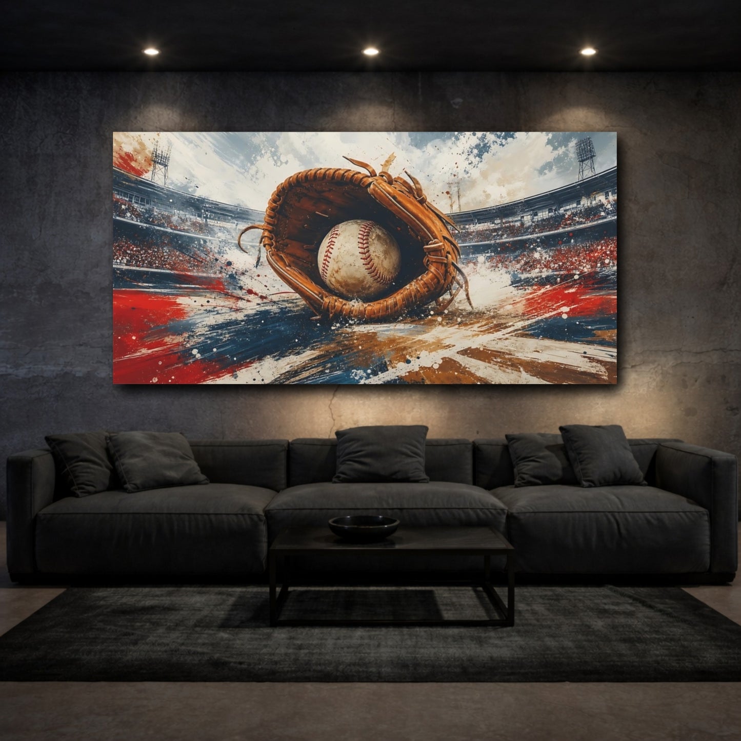 Mockup 4. Sports Baseball Baseball Stadium Art shown as canvas print