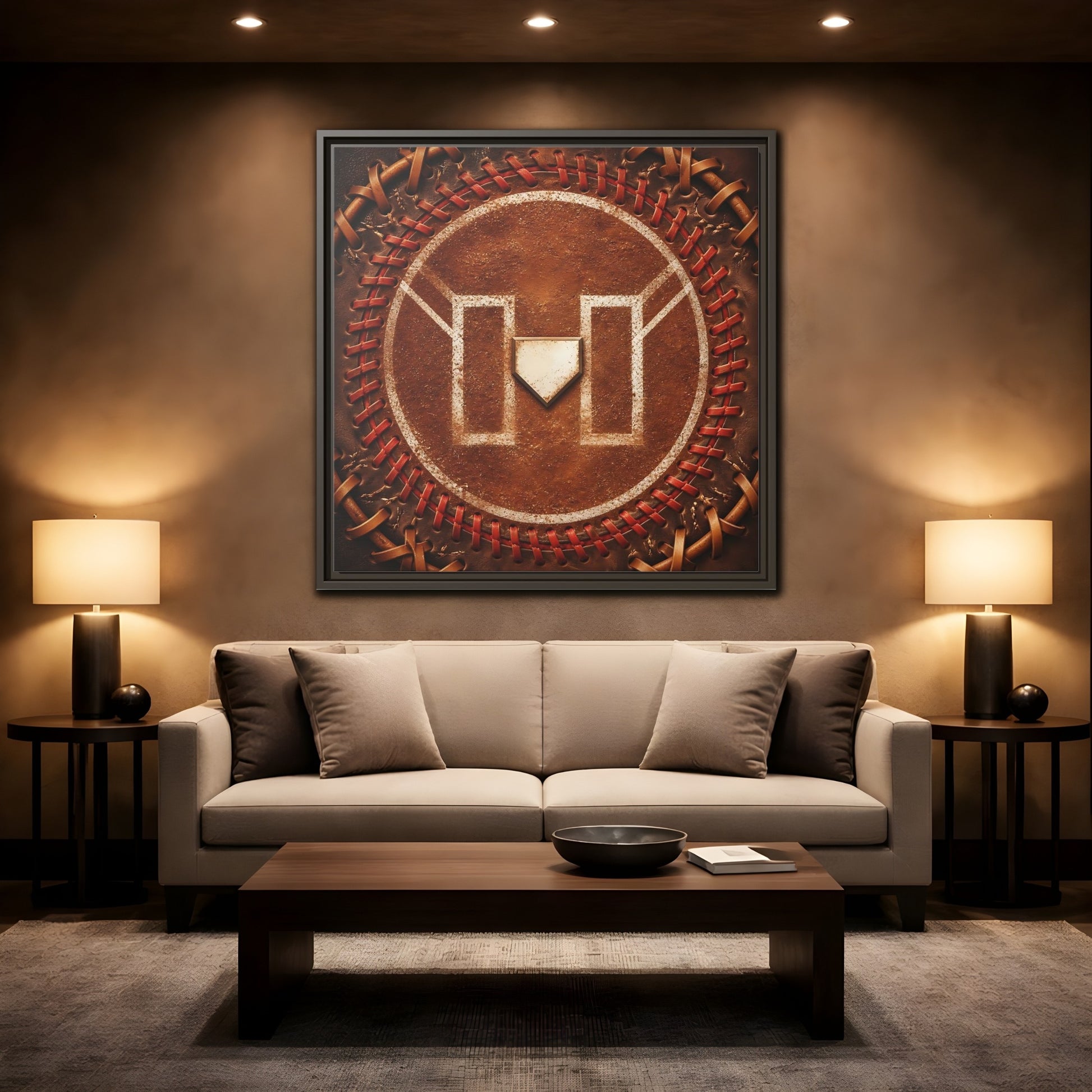 Mockup 2. Sports Baseball Field Baseball Home Plate shown as framed canvas print